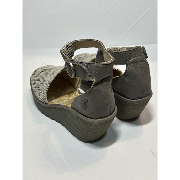 FLY LONDON Leather Wedge Sandals Ivory Beige Strap Snake Skin Women 9.5 / 40 - Picture 7 of 12